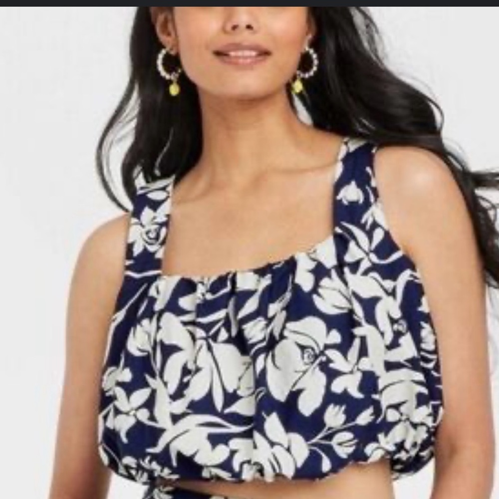 A New Day Navy and White Floral Tank Top